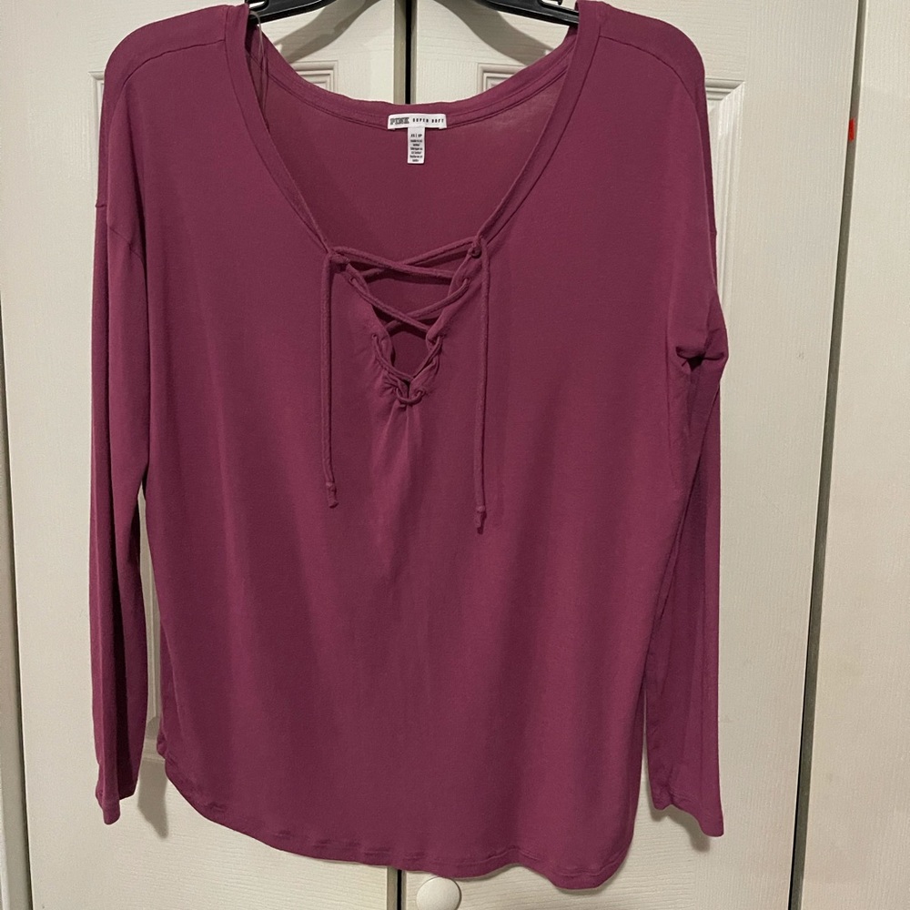 PINK Super Soft Lace Up Long Sleeve Shirt